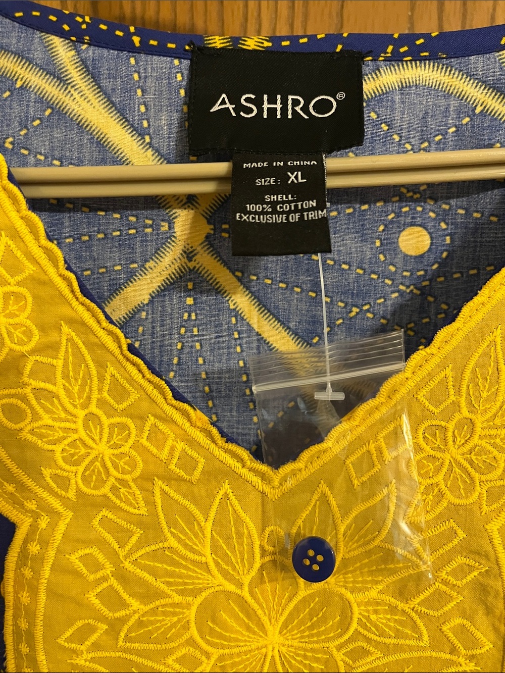 Size XL Ashro Deondre Men's Tunic Top Shirt Royal Blue/Gold Afrocentric Tribal - Picture 3 of 5